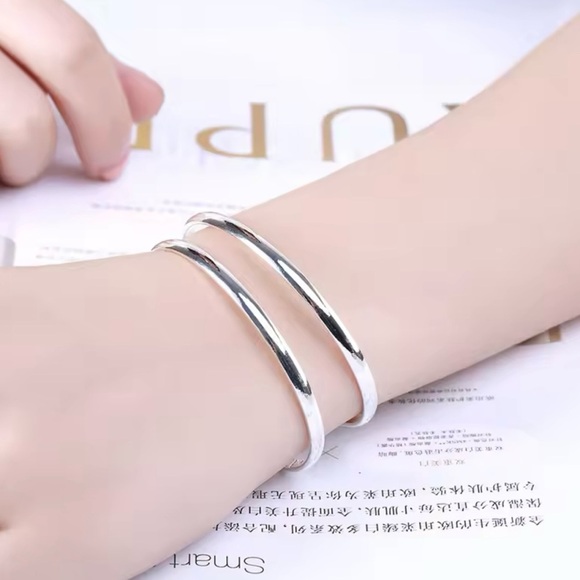 Silver Double Circle Line Bangle Bracelet For Woman Cuff bracelet - Picture 7 of 9